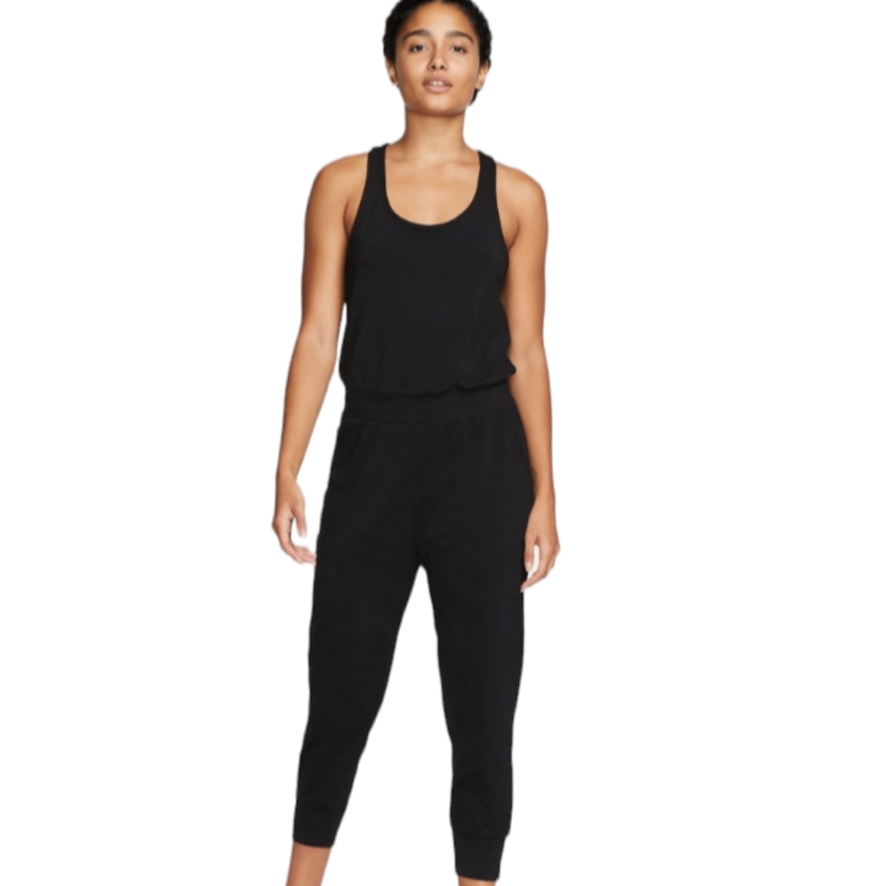 Nike Women's 7/8 Length Yoga Jumpsuit Elastic Waist Pockets Dri-Fit Size Large